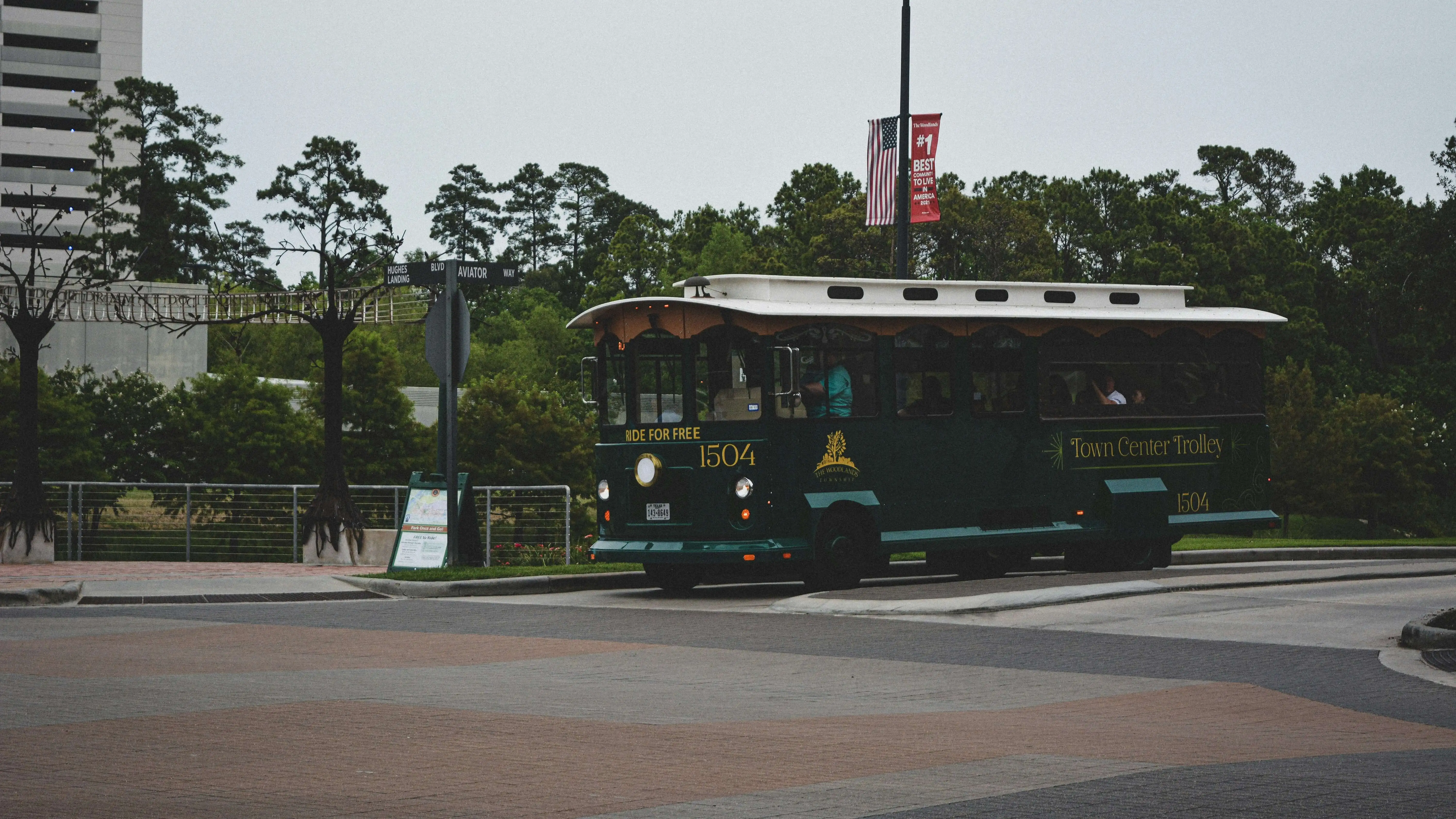 An aerial view of a trolley